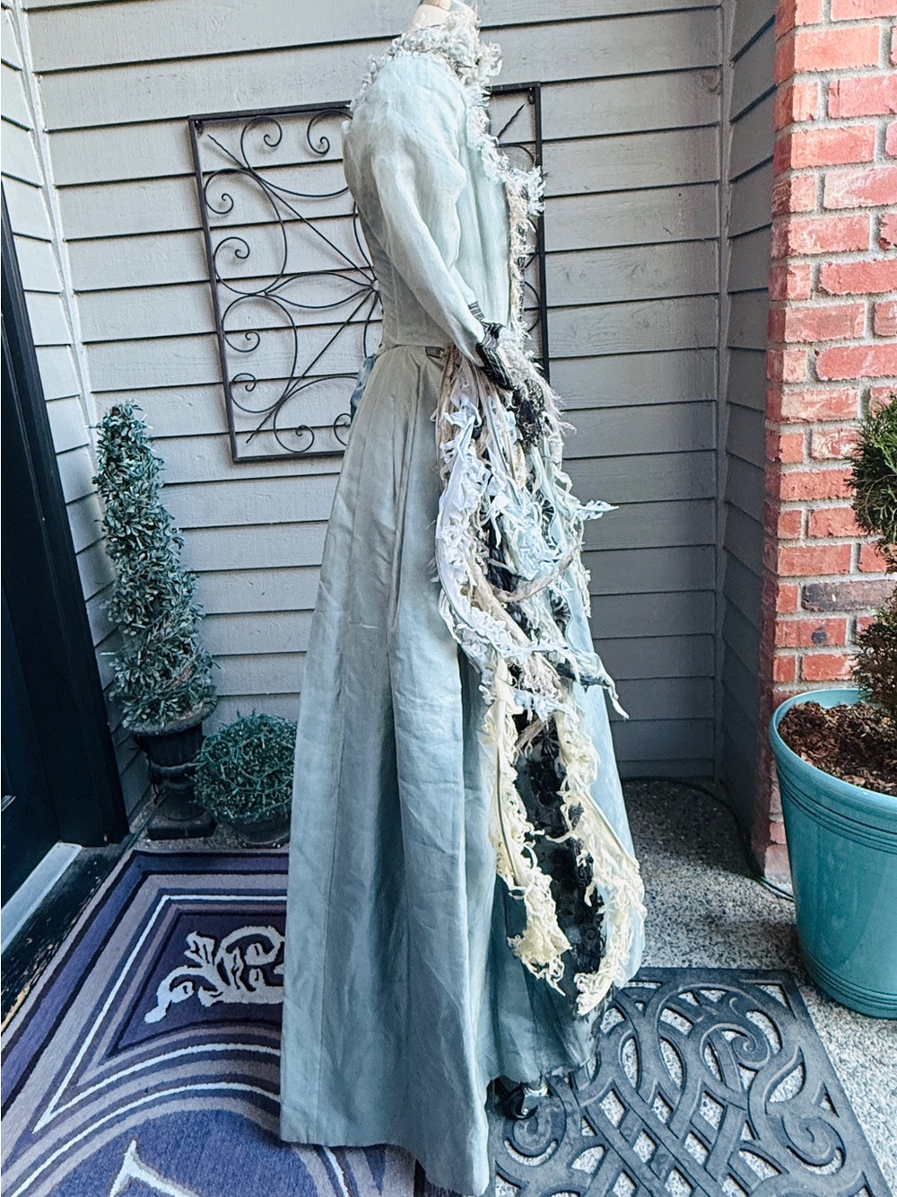 OOAK Victorian-Inspired Distressed Evening Gown in Blue, Silver, Black & Grey - Picture 5 of 7